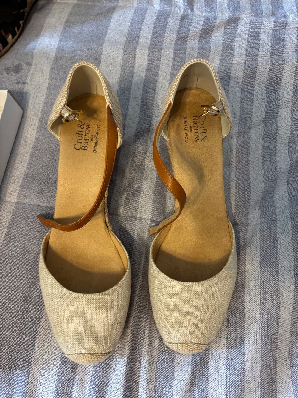 croft & barrow Cream Espadrille Wedges with Brown Ankle Strap